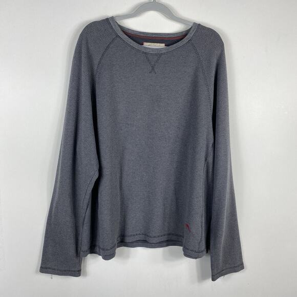 Tommy Bahama Size XXL Waffle Knit Long Sleeve Shirt Gray Cotton Blend - Picture 1 of 5